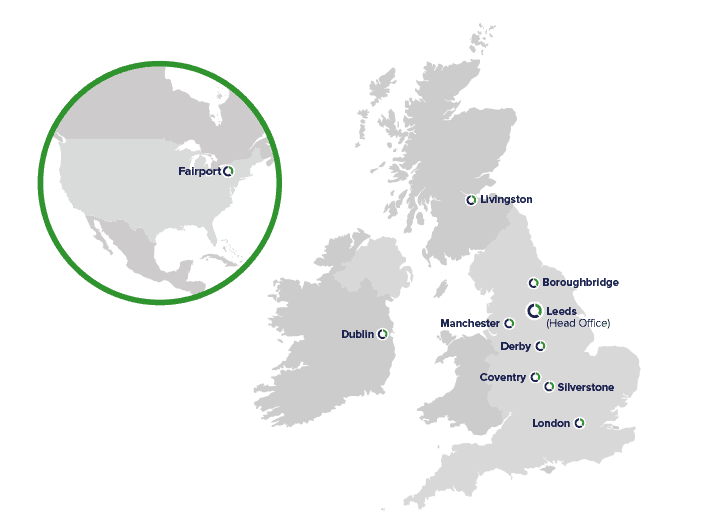 A map indicating Tracsis key locations in the UK.