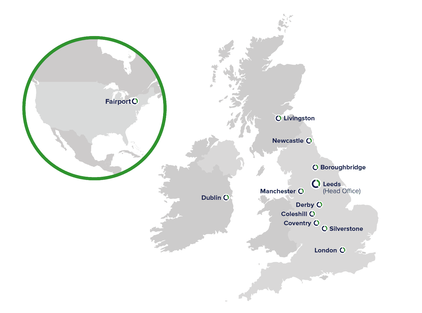 A map indicating Tracsis key locations in the UK.
